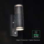 2×GU10 Φωτιστικό Τοίχου Up-Down IP54 με Ανιχνευτή Κίνησης V-TAC 24307VT
