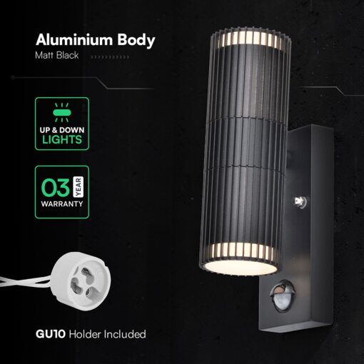 2×GU10 Φωτιστικό Τοίχου Up-Down IP54 με Ανιχνευτή Κίνησης V-TAC 24307VT