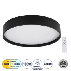 Alternative view of GLOBOSTAR® NARNIA 61259 Μοντέρνο Φωτιστικό Οροφής LED 100W 11500lm 120° AC 220-240V IP20 Ρυθμιζόμενο Λευκό CCT με Χειριστήριο από 2700K έως 6000K Dimmable - Lumileds SMD Chip - Μαύρο Ματ - Μ60 x Π60 x Υ10cm - 3 Χρόνια Εγγύηση