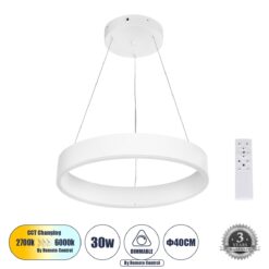 Alternative view of GLOBOSTAR® VENOM 61174 Μοντέρνο Κρεμαστό Φωτιστικό Οροφής LED 30W 3513lm 120° AC 220-240V IP20 Ρυθμιζόμενο Λευκό CCT με Χειριστήριο από 2700K έως 6000K Dimmable - Lumileds SMD Chip - Λευκό Ματ - Μ40 x Π40 x Υ6.5cm - 3 Χρόνια Εγγύηση