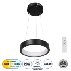 Alternative view of GLOBOSTAR® NEMESIS 61152 Μοντέρνο Κρεμαστό Φωτιστικό Οροφής LED 20W 2356lm 360° AC 220-240V IP20 Ρυθμιζόμενο Λευκό CCT με Χειριστήριο από 2700K έως 6000K Dimmable - Lumileds SMD Chip - Μαυρό Ματ - Μ25 x Π25 x Υ4cm - 3 Χρόνια Εγγύηση