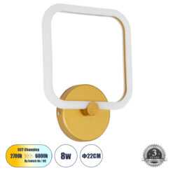 Alternative view of GLOBOSTAR® ELIZA 61344 Μοντέρνο Φωτιστικό Τοίχου - Απλίκα LED 8W 960lm 360° AC 220-240V IP20 Ρυθμιζόμενο Λευκό CCT με On/Off 2700K/4500K/6000K - Lumileds SMD Chip - Χρυσό - Μ22 x Π5 x Υ28.5cm - 3 Χρόνια Εγγύηση