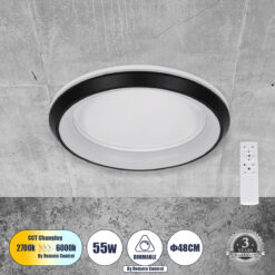 Alternative view of GLOBOSTAR® MELINA 61040 Μοντέρνο Φωτιστικό Οροφής LED 55W 6376lm 120° AC 220-240V IP20 Ρυθμιζόμενο Λευκό CCT με Χειριστήριο από 2700K έως 6000K Dimmable - Lumileds SMD Chip - Μαύρο Ματ - Μ48 x Π48 x Υ9cm - 3 Χρόνια Εγγύηση
