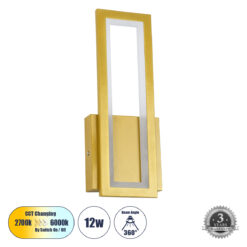 Alternative view of GLOBOSTAR® TIARA 61328 Μοντέρνο Φωτιστικό Τοίχου - Απλίκα LED 12W 1440lm 300° AC 220-240V IP20 Ρυθμιζόμενο Λευκό CCT με On/Off 2700K/4500K/6000K - Lumileds SMD Chip - Χρυσό Βούρτσας - Μ12.5 x Π4 x Υ32cm - 3 Χρόνια Εγγύηση