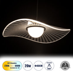 Alternative view of GLOBOSTAR® ACRYLICA 60974 Μοντέρνο Κρεμαστό Φωτιστικό Οροφής LED 20W 2240lm 360° AC 220-240V IP20 Ρυθμιζόμενο Λευκό CCT με On/Off 2700K/4500K/6000K - Lumileds SMD Chip - Διάφανο & Μαύρο Ματ - Μ40 x Π40 x Υ6.5cm - 3 Χρόνια Εγγύηση