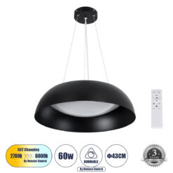 Alternative view of GLOBOSTAR® ANATOLIA 61267 Μοντέρνο Κρεμαστό Φωτιστικό Οροφής LED 60W 6900lm 120° AC 220-240V IP20 Ρυθμιζόμενο Λευκό CCT με Χειριστήριο από 2700K έως 6000K Dimmable - Lumileds SMD Chip - Μαύρο Ματ - Μ43 x Π43 x Υ11cm - 3 Χρόνια Εγγύηση