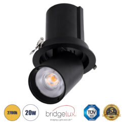 Alternative view of GLOBOSTAR® VIRGO-B 60313 Χωνευτό Κινούμενο Downlight Σποτ LED 20W 2500lm 36° AC 220-240V IP20 Θερμό Λευκό 2700K - Bridgelux COB Chip & TÜV SÜD Driver - Μαύρο Ματ - Μ13.5 x Π13.5 x Υ14cm / Q11.5cm - 5 Χρόνια Εγγύηση