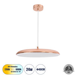 Alternative view of GLOBOSTAR® BARON 61256 Μοντέρνο Κρεμαστό Φωτιστικό Οροφής LED 24W 2880lm 120° AC 220-240V IP20 Ρυθμιζόμενο Λευκό CCT με On/Off 2700K/4500K/6000K - Lumileds SMD Chip - Ροζ Χρυσό - Μ40 x Π40 x Υ10cm - 3 Χρόνια Εγγύηση