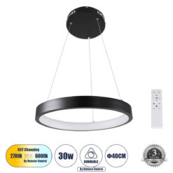 Alternative view of GLOBOSTAR® NEMESIS 61155 Μοντέρνο Κρεμαστό Φωτιστικό Οροφής LED 30W 3513lm 360° AC 220-240V IP20 Ρυθμιζόμενο Λευκό CCT με Χειριστήριο από 2700K έως 6000K Dimmable - Lumileds SMD Chip - Μαυρό Ματ - Μ40 x Π40 x Υ4cm - 3 Χρόνια Εγγύηση