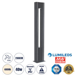 Alternative view of GloboStar® MERIDA 61513 Urban Light Φωτιστικό Πάρκου - Πλατείας - Κήπου Ύψους 2 μέτρων LED 40W 5440lm 60° AC100-240VAC IP67 IK09 - Μ32 x Π13 x Υ200cm - Anthracite Grey - Φυσικό Λευκό 4000K - LUMILEDS - MEAN WELL DRIVER - 5 Years Warranty