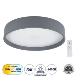 Alternative view of GLOBOSTAR® NARNIA 61258 Μοντέρνο Φωτιστικό Οροφής LED 75W 8625lm 120° AC 220-240V IP20 Ρυθμιζόμενο Λευκό CCT με Χειριστήριο από 2700K έως 6000K Dimmable - Lumileds SMD Chip - Γκρι Ανθρακί Ματ - Μ45 x Π45 x Υ8cm - 3 Χρόνια Εγγύηση