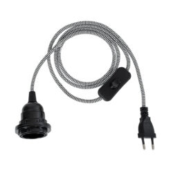 Alternative view of GLOBOSTAR® WHIP 77668 Μοντέρνο DIY Φωτιστικό με Υφασμάτινο Καλώδιο, Ντουί 1 x E27, Διακόπτη On/Off & Πρίζα AC 220-240V IP20 - Λευκό & Μαύρο - Μ150 x Π5.8 x Υ5.8cm