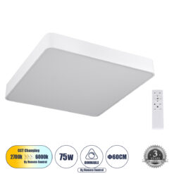 Alternative view of GLOBOSTAR® KAMALA 61209-S Μοντέρνο Φωτιστικό Οροφής LED 75W 8625lm 120° AC 220-240V IP20 Ρυθμιζόμενο Λευκό CCT με Χειριστήριο από 2700K έως 6000K Dimmable - Lumileds SMD Chip - Λευκό Ματ - Μ60 x Π60 x Υ8cm - 3 Χρόνια Εγγύηση