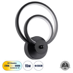 Alternative view of GLOBOSTAR® FREDDIE 61076 Μοντέρνο Φωτιστικό Τοίχου - Απλίκα LED 15W 1800lm 300° AC 220-240V IP20 Ρυθμιζόμενο Λευκό CCT με On/Off 2700K/4500K/6000K - Lumileds SMD Chip - Μαύρο Ματ - Μ20 x Π7.5 x Υ25cm - 3 Χρόνια Εγγύηση
