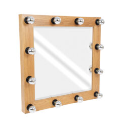 Alternative view of GloboStar® MAKEUP MIRROR-80x80-1 Μοντέρνος Καθρέπτης Μακιγιάζ με Πλαίσιο Φυσικού Ξύλου με Διακόπτη On/Off 12 x E27 AC220-240V - Μ80 x Π7 x Υ80cm - Μπεζ Δρυς