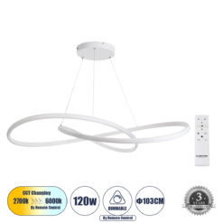 Alternative view of GLOBOSTAR® DEXTER 60918 Μοντέρνο Κρεμαστό Φωτιστικό Οροφής LED 120W 13440lm 300° AC 220-240V IP20 Ρυθμιζόμενο Λευκό CCT με Χειριστήριο από 2700K έως 6000K Dimmable - Lumileds SMD Chip - Λευκό Ματ - Μ103 x Π103 x Υ22cm - 3 Χρόνια Εγγύηση