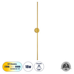 Alternative view of GLOBOSTAR® DIADEM 61334 Μοντέρνο Φωτιστικό Τοίχου - Απλίκα LED 18W 2160lm 120° AC 220-240V IP20 Ρυθμιζόμενο Λευκό CCT με On/Off 2700K/4500K/6000K - Lumileds SMD Chip - Χρυσό Βούρτσας - Μ10 x Π4 x Υ120cm - 3 Χρόνια Εγγύηση