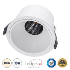 Alternative view of GLOBOSTAR® PLUTO-B 60260 Χωνευτό Downlight Σποτ με Honeycomb Anti Glare Reflector LED 15W 1950lm 38° AC 220-240V IP20 Φυσικό Λευκό 4500K - Bridgelux COB Chip & TÜV SÜD Driver - Λευκό Ματ - Μ10.4 x Π10.4 x Υ6.5cm / Q9.5cm - 5 Χρόνια Εγγύηση