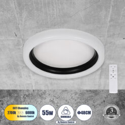 Alternative view of GLOBOSTAR® ARIANA 61034 Μοντέρνο Φωτιστικό Οροφής LED 55W 6376lm 120° AC 220-240V IP20 Ρυθμιζόμενο Λευκό CCT με Χειριστήριο από 2700K έως 6000K Dimmable - Lumileds SMD Chip - Λευκό Ματ & Μαύρο Ματ - Μ48 x Π48 x Υ9cm - 3 Χρόνια Εγγύηση