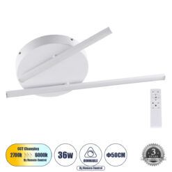 Alternative view of GLOBOSTAR® DRACO 61092 Μοντέρνο Φωτιστικό Οροφής LED 36W 4428lm 120° AC 220-240V IP20 Ρυθμιζόμενο Λευκό CCT με Χειριστήριο από 2700K έως 6000K Dimmable - Lumileds SMD Chip - Λευκό Ματ - Μ50 x Π50 x Υ6cm - 3 Χρόνια Εγγύηση