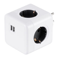 Alternative view of GLOBOSTAR® POWERCUBE 79633 Πολύπριζο 6 Θέσεων με 2 x Πρίζες DC 5V USB 2.0 & 4 x EU Schuko Πρίζες Ασφαλείας Childproof AC 220-240V 3680W/16A Max Load IP20 - Λευκό & Γκρι - Μ7.5 x Π11.5 x Υ7.5cm