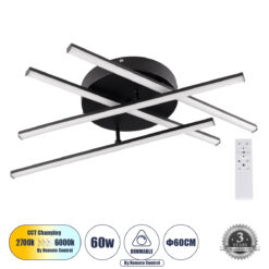 Alternative view of GLOBOSTAR® DRACO 61095 Μοντέρνο Φωτιστικό Οροφής LED 60W 7380lm 120° AC 220-240V IP20 Ρυθμιζόμενο Λευκό CCT με Χειριστήριο από 2700K έως 6000K Dimmable - Lumileds SMD Chip - Μαύρο Ματ - Μ60 x Π60 x Υ11cm - 3 Χρόνια Εγγύηση