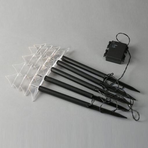 ΣΕΙΡΑ, 5 LED 3mm, 5 ΔΕΝΤΡΑ ΜΕ ΡΑΒΔΙ ΓΙΑ ΕΔΑΦΟΣ 37cm, ΗΛΙΑΚΟ ΣΥΛΛΕΚΤΗ ΜΕ ΑΙΣΘΗΤΗΡΑ ΦΩΤΟΣ, ΜΑΥΡΟ PVC ΚΑΛΩΔΙΟ, ΘΕΡΜΟ ΛΕΥΚΟ LED ΑΝΑ 35cm, ΠΡΟΕΚΤΑΣΗ ΠΑΡΟΧΗΣ 2m, IP44 EUROLAMP 600-04450