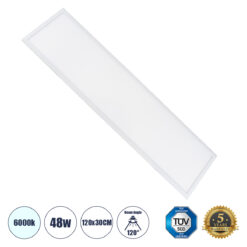 GLOBOSTAR® PANELETI 60212 Χωνευτό Panel Οροφής 120x30 LED 48W 4800lm 120° UGR<19 AC 220-240V IP20 Ψυχρό Λευκό 6000K - Lumileds SMD Chip & TÜV SÜD Driver - Λευκό Γαλακτερό - Μ120 x Π30 x Υ1.5cm / Q116 x 26cm - 5 Χρόνια Εγγύηση