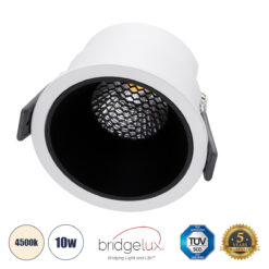 GLOBOSTAR® PLUTO-M 60252 Χωνευτό Downlight Σποτ με Honeycomb Anti Glare Reflector LED 10W 1300lm 38° AC 220-240V IP20 Φυσικό Λευκό 4500K - Bridgelux COB Chip & TÜV SÜD Driver - Λευκό & Μαύρο Ματ - Μ8.4 x Π8.4 x Υ5.9cm / Q7.5cm - 5 Χρόνια Εγγύηση
