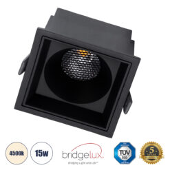 GLOBOSTAR® PLUTO-B 60280 Χωνευτό Downlight Σποτ με Honeycomb Anti Glare Reflector LED 15W 1950lm 38° AC 220-240V IP20 Φυσικό Λευκό 4500K - Bridgelux COB Chip & TÜV SÜD Driver - Μαύρο Ματ - Μ10.4 x Π10.4 x Υ6.5cm / Q9.5 x 9.5cm - 5 Χρόνια Εγγύηση