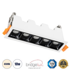 GLOBOSTAR® LUMINAR 60318 Χωνευτό Downlight Σποτ LED 10W 1400lm 36° AC 220-240V IP20 Φυσικό Λευκό 4500K - Osram SMD Chip & TÜV SÜD Driver - Λευκό & Μαύρο Ματ - Μ14.8 x Π4.3 x Υ4.5cm / Q13.5 x 3.5cm - 5 Χρόνια Εγγύηση