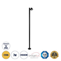 GloboStar® GARDENIA 60511 Φωτιστικό Κήπου - Πάρκου - Πλατείας - Κολωνάκι Αρχιτεκτονικού Φωτισμού Εξωτερικού Χώρου LED 7W 700lm 60° AC220-240V Αδιάβροχο IP65 - Σώμα Αλουμινίου & Tempered Glass - Μ15 x Π18 x Υ180cm - Θερμό Λευκό 2700K - Μαύρο - Bridgelux Chip - 5 Years Warranty