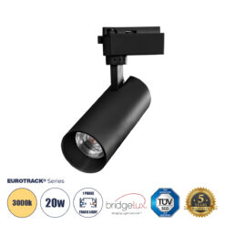 GLOBOSTAR® LUGANO 60811 Μονοφασικό Σποτ Ράγας LED 20W 2400lm 36° AC 220-240V IP20 Θερμό Λευκό 2700K - Bridgelux COB Chip & TÜV SÜD Driver - Eurotrack 1PH - Μαύρο Ματ - Μ6.5 x Π6.5 x Υ20cm - 5 Χρόνια Εγγύηση