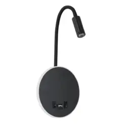 GLOBOSTAR® GOOSE 60883 Μοντέρνο Φωτιστικό Τοίχου - Απλίκα Ξενοδοχείου Reading Light με Φορτιστή USB 3A LED 6W 600lm 36° & 360° AC 220-240V IP20 Φυσικό Λευκό 4500K - CREE XPE & Lumileds SMD Chip & TÜV SÜD Driver - Μαύρο Ματ - Μ15.5 x Π15 x Υ30.5cm - 3 Χρόνια Εγγύηση