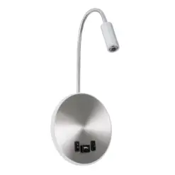 GLOBOSTAR® GOOSE 60884 Μοντέρνο Φωτιστικό Τοίχου - Απλίκα Ξενοδοχείου Reading Light με Φορτιστή USB 3A LED 6W 600lm 36° & 360° AC 220-240V IP20 Φυσικό Λευκό 4500K - CREE XPE & Lumileds SMD Chip & TÜV SÜD Driver - Νίκελ Βούρτσας - Μ15.5 x Π15 x Υ30.5cm - 3 Χρόνια Εγγύηση