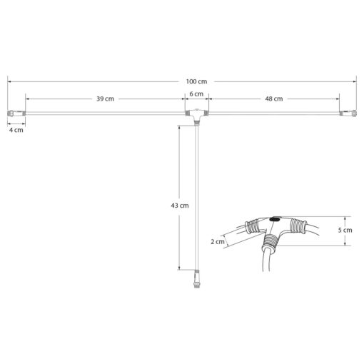 GLOBOSTAR® CONNECTOR 60957 5 Pin Καλώδιο/Επέκταση Τ 1 Μέτρου με Είσοδο 1 x Αρσενικό Βύσμα & Έξοδο 2 x Θηλυκά Βύσματα Αδιάβροχο IP68 – Μαύρο – Μ100 x Π52 x Υ2cm