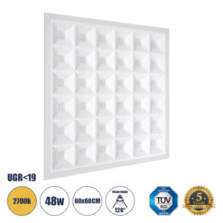GLOBOSTAR® ZEUS 60970 Χωνευτό Panel Οροφής 60x60 με Anti Glare Reflector LED 48W 6960lm 120° CRI≥85Ra UGR<19 AC 220-240V IP20 Θερμό Λευκό 2700K - Lumileds SMD Chip & TÜV SÜD Driver - Λευκό Γαλακτερό - Μ60 x Π60 x Υ3.3cm / Q56 x 56cm - 5 Χρόνια Εγγύηση