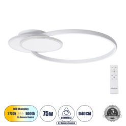 Alternative view of GLOBOSTAR® CIRCUO 61230 Μοντέρνο Φωτιστικό Οροφής LED 75W 8400lm 360° AC 220-240V IP20 Ρυθμιζόμενο Λευκό CCT με Χειριστήριο από 2700K έως 6000K Dimmable - Lumileds SMD Chip - Λευκό Ματ - Μ53 x Π42.5 x Υ9cm - 3 Χρόνια Εγγύηση