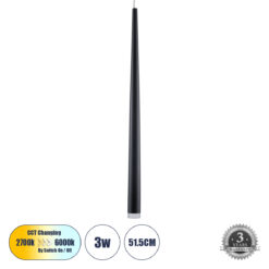 GLOBOSTAR® TEARS 61309 Μοντέρνο Κρεμαστό Φωτιστικό Οροφής LED 3W 330lm 180° AC 220-240V IP20 Ρυθμιζόμενο Λευκό CCT με Χειριστήριο από 2700K έως 6000K Dimmable - Lumileds SMD Chip - Μαύρο Ματ - Μ3.2 x Π3.2 x Υ51.5cm - 3 Χρόνια Εγγύηση