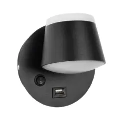 GLOBOSTAR® REGENCY 61373 Μοντέρνο Φωτιστικό Τοίχου - Απλίκα Ξενοδοχείου Reading Light με Φορτιστή USB 3A LED 8W 920lm 120° AC 220-240V IP20 Φυσικό Λευκό 4500K - Bridgelux SMD Chip & TÜV SÜD Driver - Μαύρο Ματ - Μ12 x Π12 x Υ13cm - 3 Χρόνια Εγγύηση