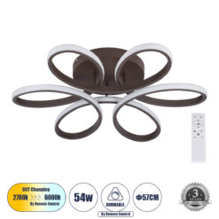 GLOBOSTAR® MARGARET 61402 Μοντέρνο Φωτιστικό Οροφής LED 54W 6210lm 360° AC 220-240V IP20 Ρυθμιζόμενο Λευκό CCT με Χειριστήριο από 2700K έως 6000K Dimmable - Lumileds SMD Chip - Καφέ Ματ - Μ57 x Π57 x Υ12cm - 3 Χρόνια Εγγύηση