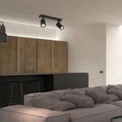 kelvo® SPOTA KLV-101-0136 Κινούμενο Φωτιστικό Σποτ Οροφής για 2 Λάμπες MR16 με Ντουί GU10 AC 220-240V IP20 – Μαύρο Ματ – Μ30 x Π6 x Υ14.5cm