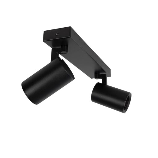 kelvo® SPOTA KLV-101-0136 Κινούμενο Φωτιστικό Σποτ Οροφής για 2 Λάμπες MR16 με Ντουί GU10 AC 220-240V IP20 – Μαύρο Ματ – Μ30 x Π6 x Υ14.5cm