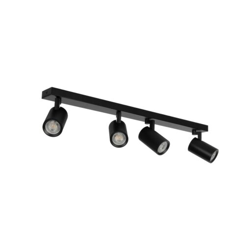 kelvo® SPOTA KLV-101-0140 Κινούμενο Φωτιστικό Σποτ Οροφής για 4 Λάμπες MR16 με Ντουί GU10 AC 220-240V IP20 – Μαύρο Ματ – Μ64 x Π6 x Υ14cm
