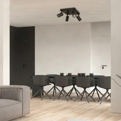 kelvo® SPOTA KLV-101-0146 Κινούμενο Φωτιστικό Σποτ Οροφής για 4 Λάμπες MR16 με Ντουί GU10 AC 220-240V IP20 – Μαύρο Ματ – Μ26 x Π26 x Υ14cm