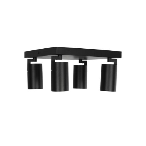 kelvo® SPOTA KLV-101-0146 Κινούμενο Φωτιστικό Σποτ Οροφής για 4 Λάμπες MR16 με Ντουί GU10 AC 220-240V IP20 – Μαύρο Ματ – Μ26 x Π26 x Υ14cm