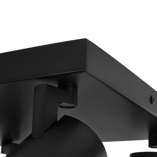 kelvo® SPOTA KLV-101-0146 Κινούμενο Φωτιστικό Σποτ Οροφής για 4 Λάμπες MR16 με Ντουί GU10 AC 220-240V IP20 – Μαύρο Ματ – Μ26 x Π26 x Υ14cm