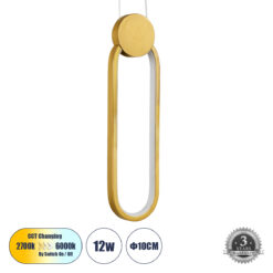 Alternative view of GLOBOSTAR® ILDI 61090 Μοντέρνο Κρεμαστό Φωτιστικό Οροφής LED 12W 1440lm 300° AC 220-240V IP20 Ρυθμιζόμενο Λευκό CCT με On/Off 2700K/4500K/6000K - Lumileds SMD Chip - Χρυσό Βούρτσας - Μ10 x Π2.3 x Υ38cm - 3 Χρόνια Εγγύηση