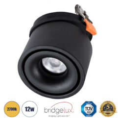 Alternative view of GLOBOSTAR® OMEGA-R 60297 Χωνευτό Κινούμενο Downlight Σποτ LED 12W 1500lm 36° AC 220-240V IP20 Θερμό Λευκό 2700K - Bridgelux COB Chip & TÜV SÜD Driver - Μαύρο Ματ - Μ10 x Π10 x Υ8.2cm / Q9cm - 5 Χρόνια Εγγύηση