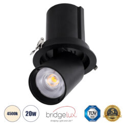 Alternative view of GLOBOSTAR® VIRGO-B 60312 Χωνευτό Κινούμενο Downlight Σποτ LED 20W 2600lm 36° AC 220-240V IP20 Φυσικό Λευκό 4500K - Bridgelux COB Chip & TÜV SÜD Driver - Μαύρο Ματ - Μ13.5 x Π13.5 x Υ14cm / Q11.5cm - 5 Χρόνια Εγγύηση